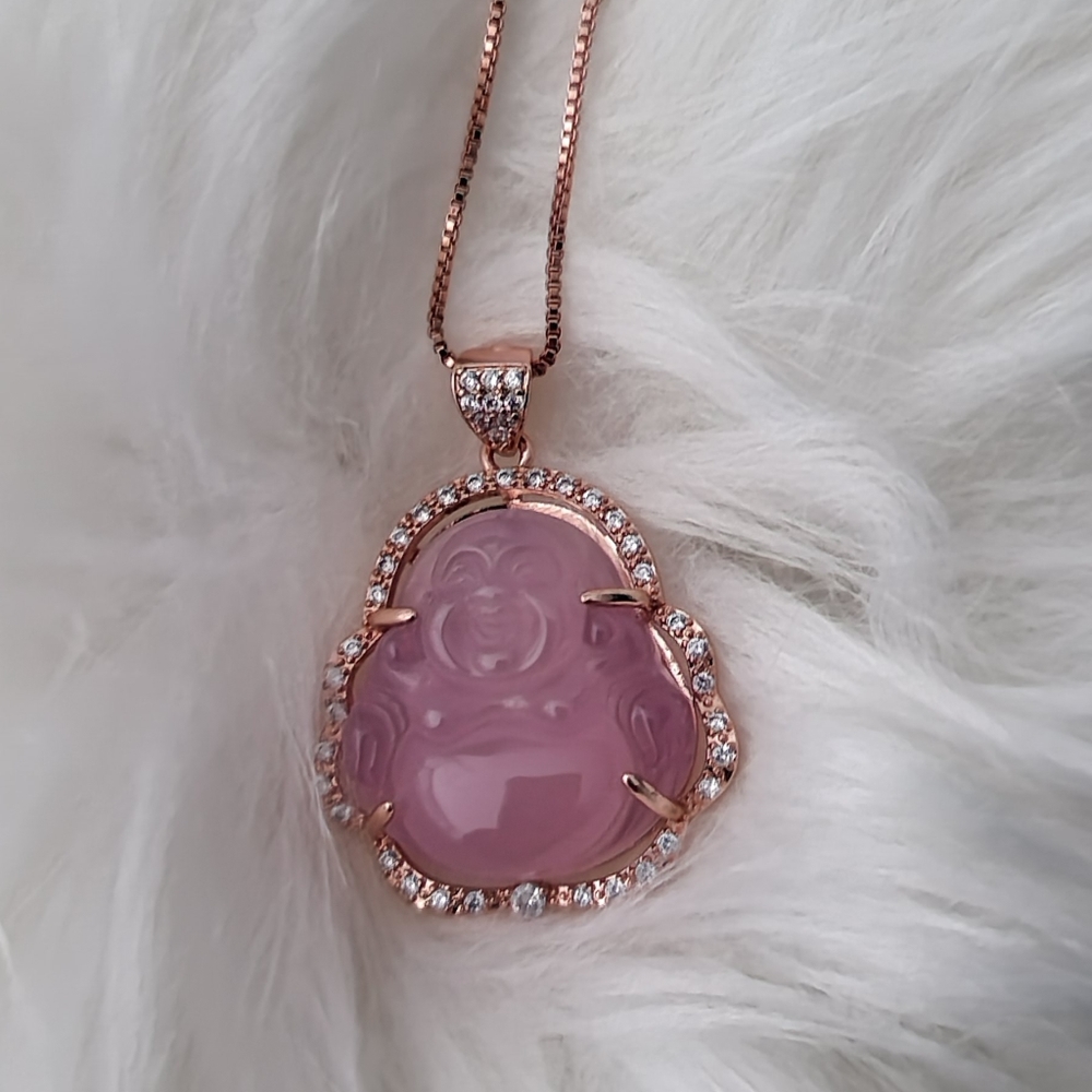 Rose gold diamond accent Buddha pendant necklace